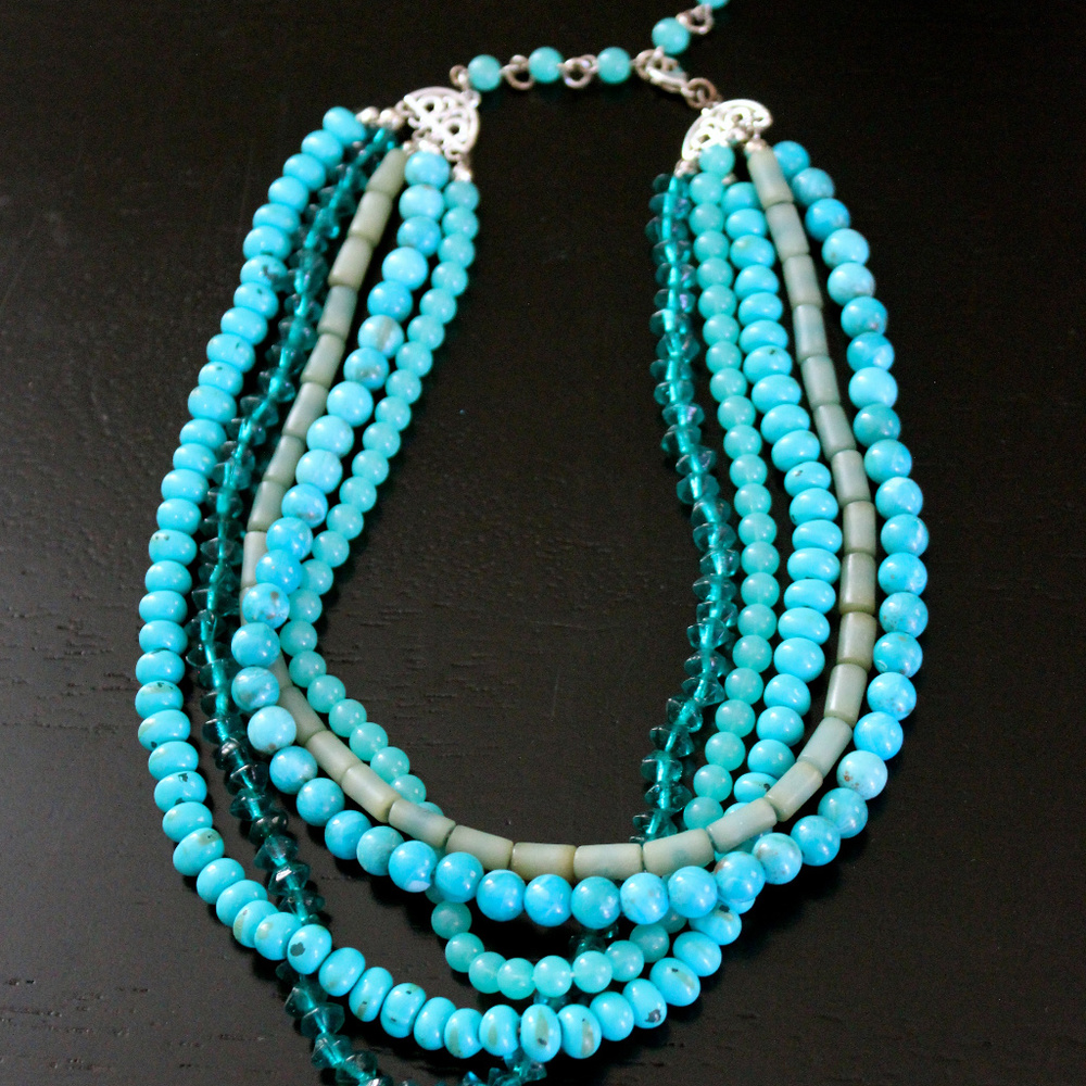 Chunky Multi-Strand Turquoise Statement Necklace - image 2